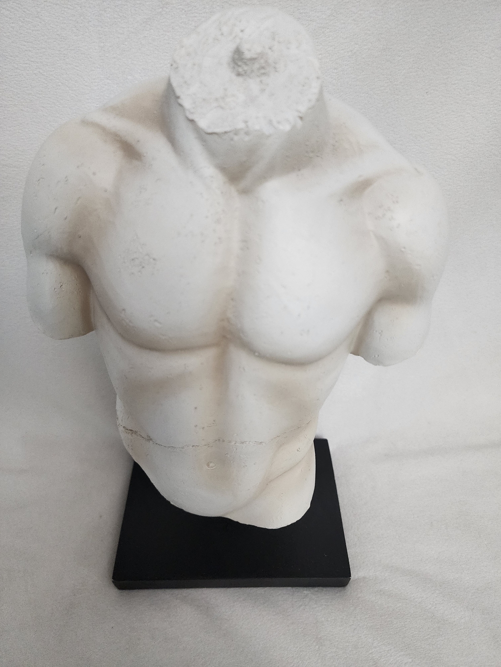 White Male Torso Sculpture on Black Base 13" Inches Tall 7" Inches wide